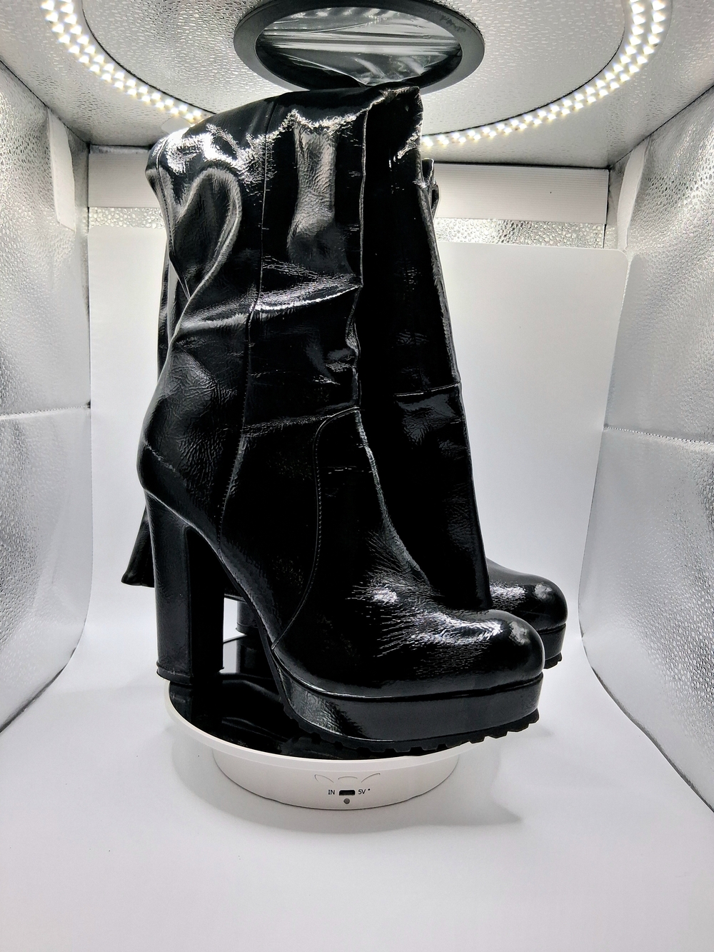 Thalia Sodi Black Patent Platform Block Knee Thigh Boots Womens